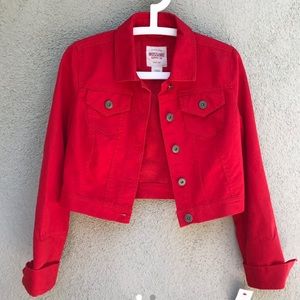 90s style crop red denim jacket